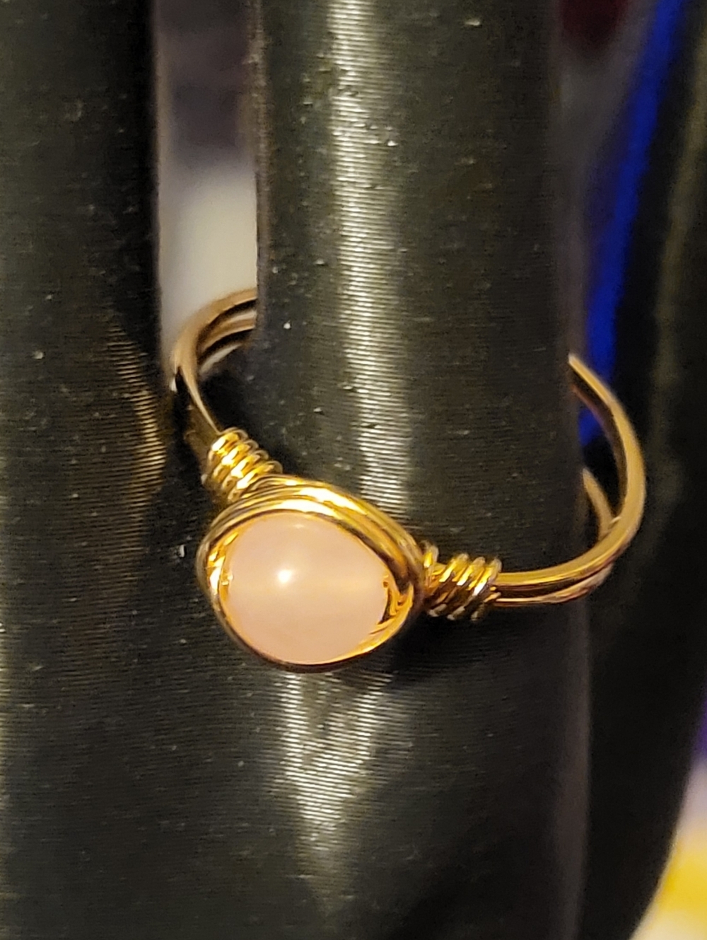 Natural Rose Quartz Wire Wrapped Ring Gold Adjustable Handmade Gemstone Ring
